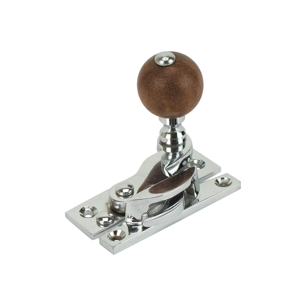 Sash Heritage Claw Fastener with Rosewood Knob (Non-Locking) - Polished Chrome